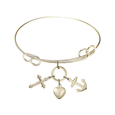 Faith, Hope & Charity Gold-filled Medals with gold-plated Double Loop Design Bangle Bracelet, Bliss Manufacturing