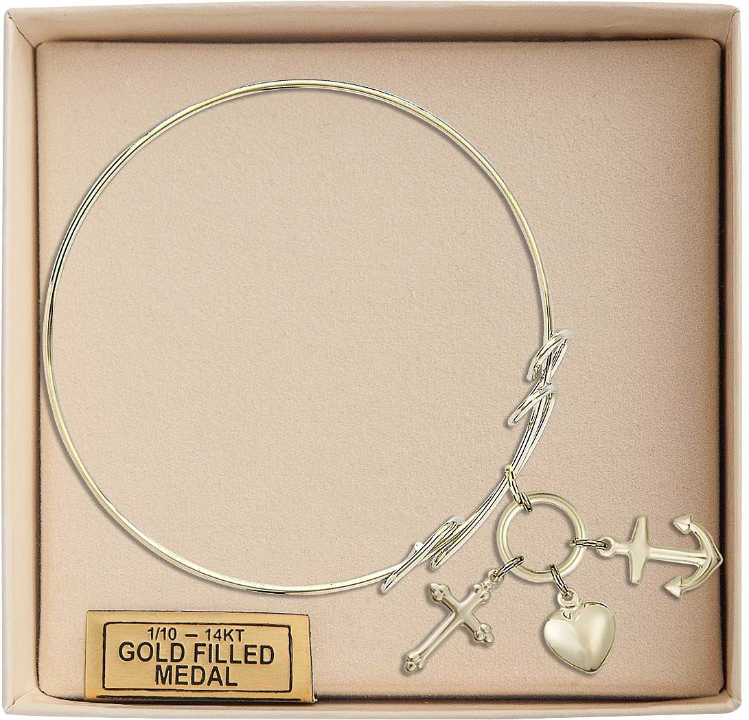 Bliss Gold-filled Faith, Hope & Charity Round Double Loop Bangle Bracelet