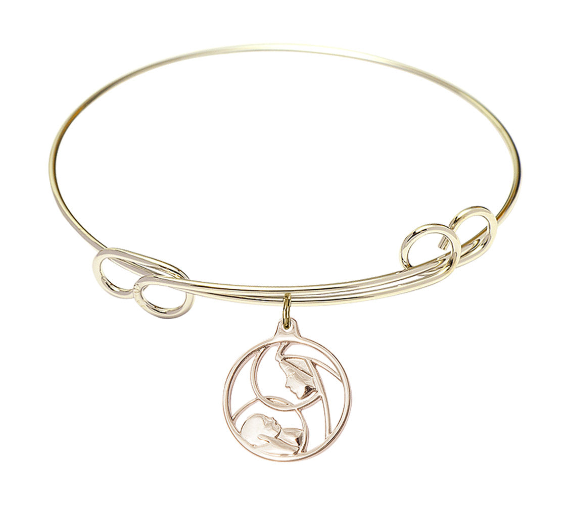 Bliss Gold-filled Madonna and Child Round Double Loop Bangle Bracelet