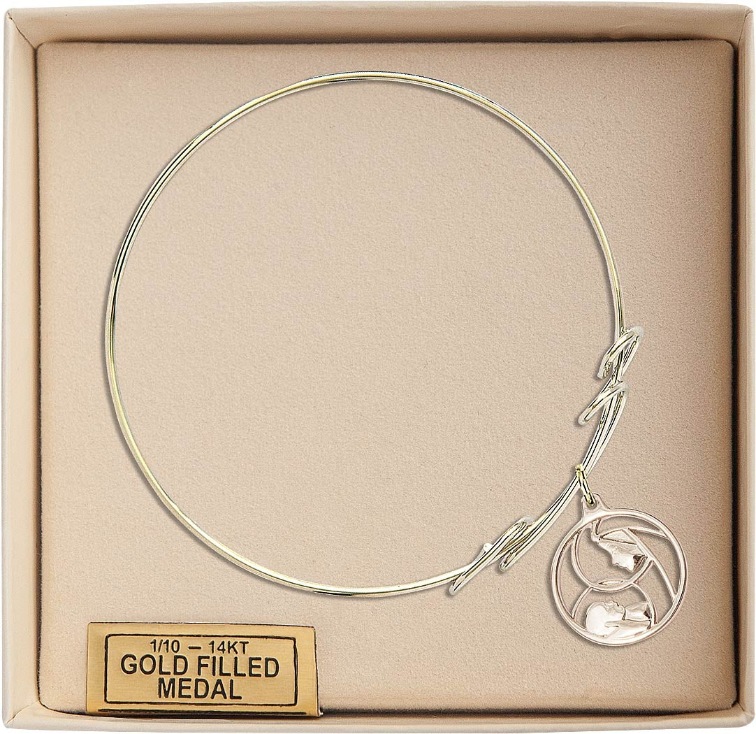 Bliss Gold-filled Madonna and Child Round Double Loop Bangle Bracelet