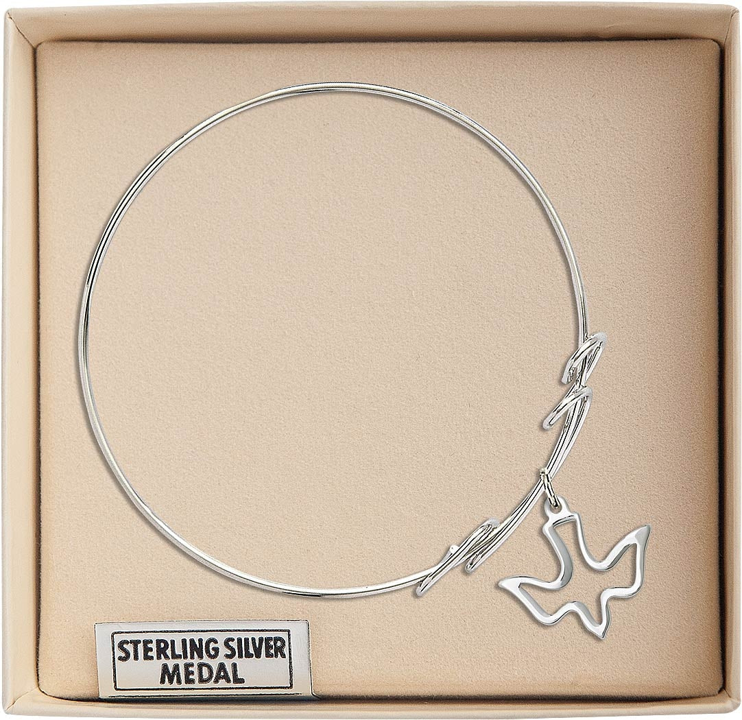 Bliss Sterling Silver Holy Spirit Round Double Loop Bangle Bracelet