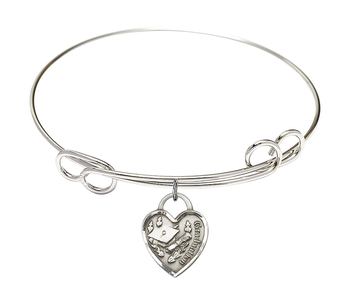 Bliss Sterling Silver Graduation Heart Round Double Loop Bangle Bracelet