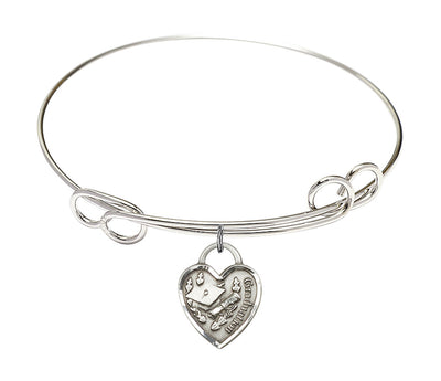 Sterling Silver Rhodium-plated Graduation Heart Double Loop Bangle Bracelet, Bliss Manufacturing