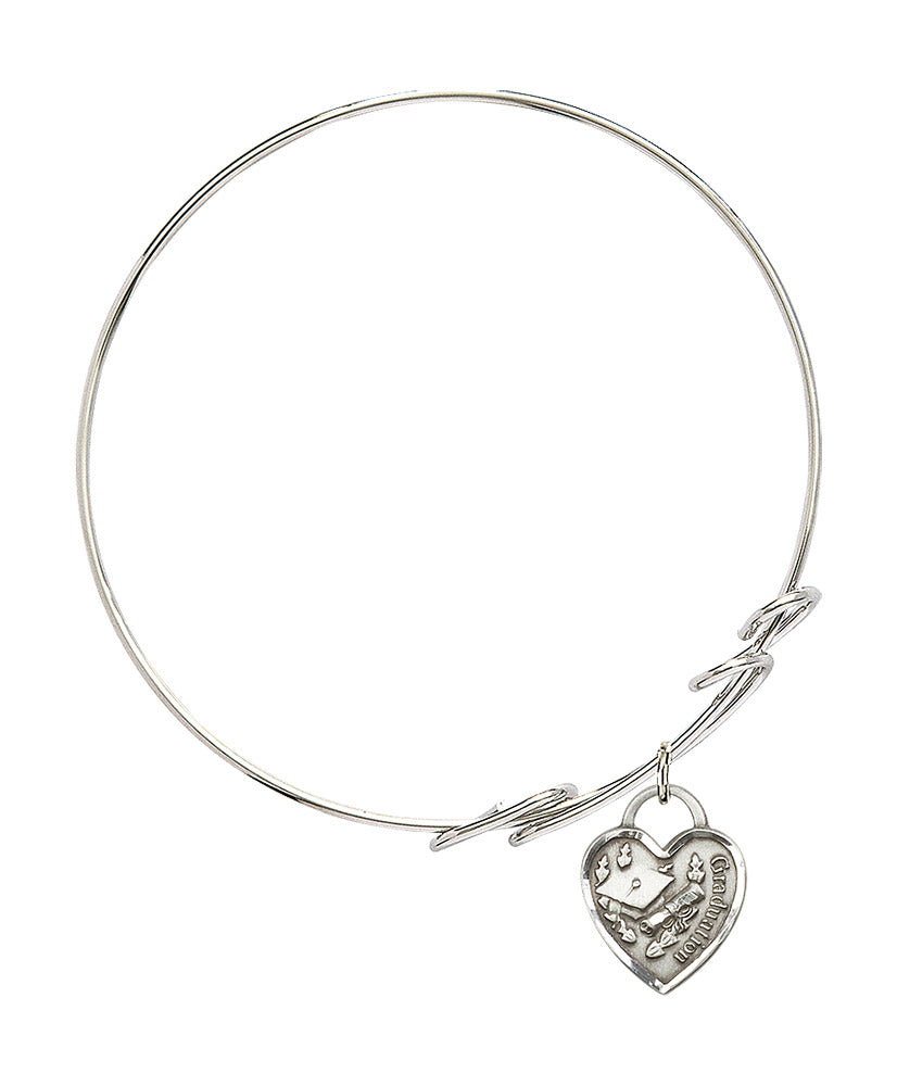 Bliss Sterling Silver Graduation Heart Round Double Loop Bangle Bracelet