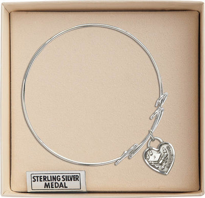 Sterling Silver Rhodium-plated Graduation Heart Double Loop Bangle Bracelet in Gift Box, Bliss Manufacturing