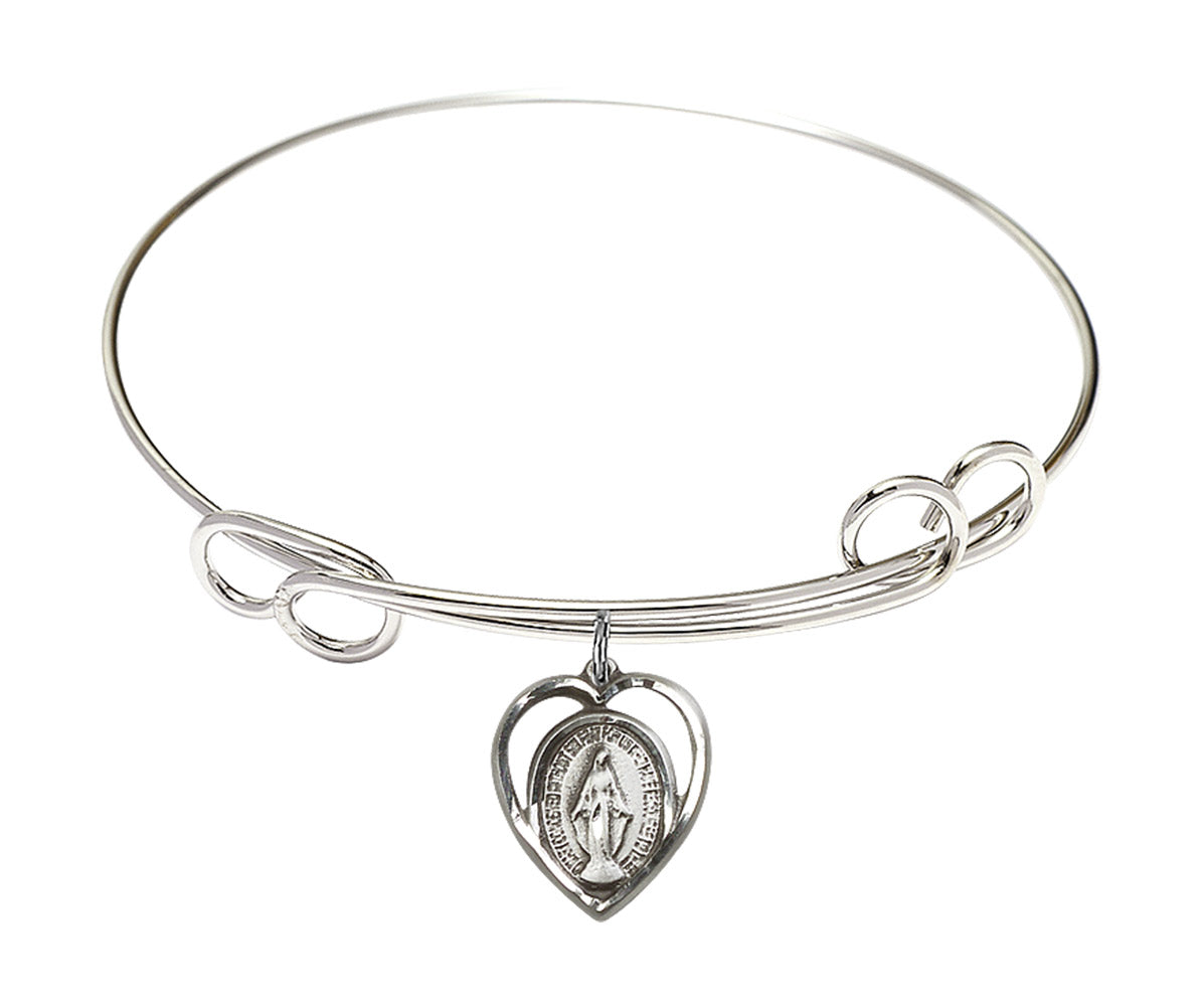 Bliss Sterling Silver Miraculous Heart Round Double Loop Bangle Bracelet