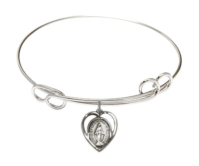 Sterling Silver Miraculous Heart Round Double Loop Bangle Bracelet, Bliss Manufacturing
