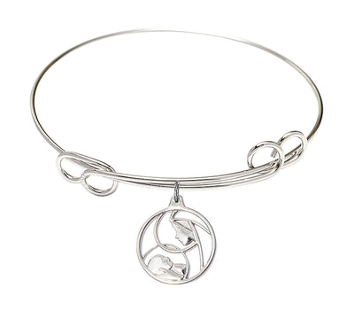 Sterling Silver Madonna and Child Round Double Loop Bangle Bracelet, Bliss Manufacturing