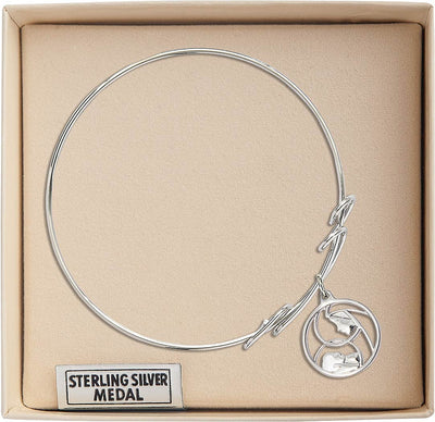 Sterling Silver Madonna and Child Round Double Loop Bangle Bracelet (view 2), Bliss Manufacturing