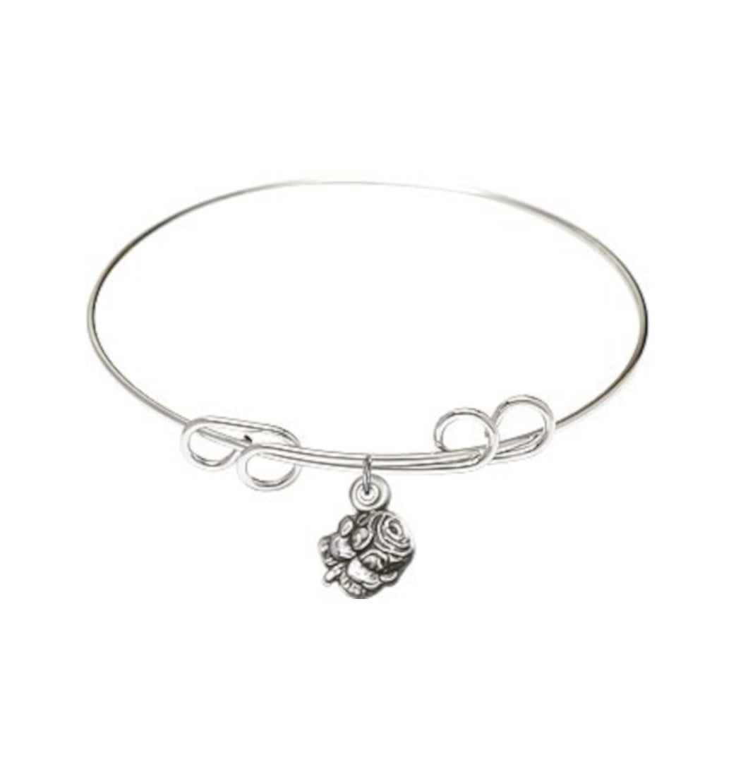 Bliss Sterling Silver Rosebud Miraculous Round Double Loop Bangle Bracelet