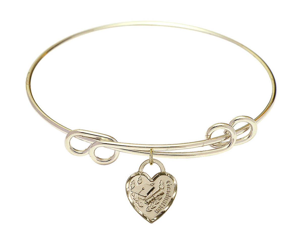 Bliss Gold-filled Graduation Heart Round Double Loop Bangle Bracelet