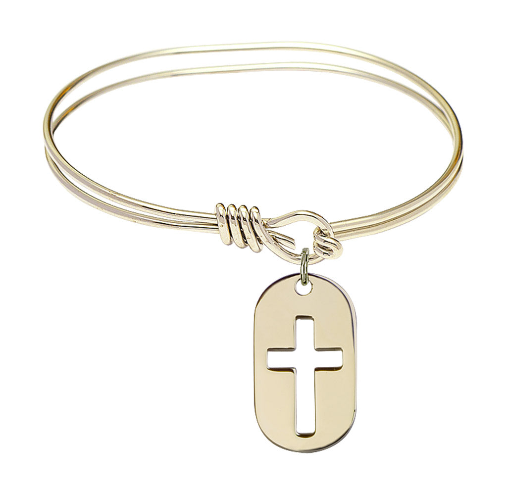 Bliss Gold-filled Cross Dog Tag Oval Eye Hook Bangle Bracelet