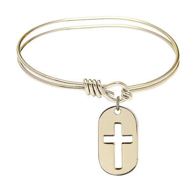 Gold-filled Cross Dog Tag Oval Eye Hook Bangle Bracelet, Bliss Manufacturing