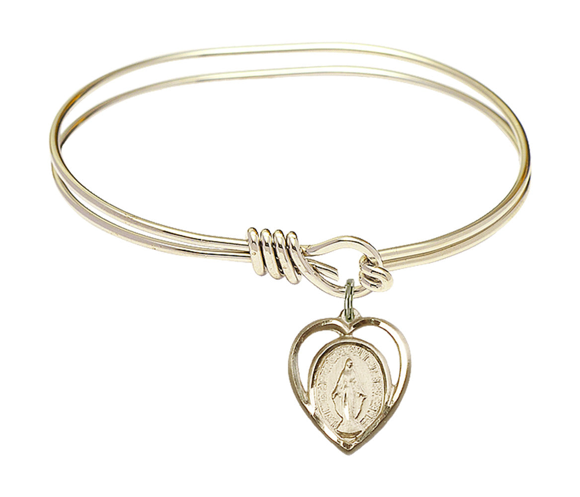 Bliss Gold-filled Miraculous Heart Charm Oval Eye Hook Bangle Bracelet