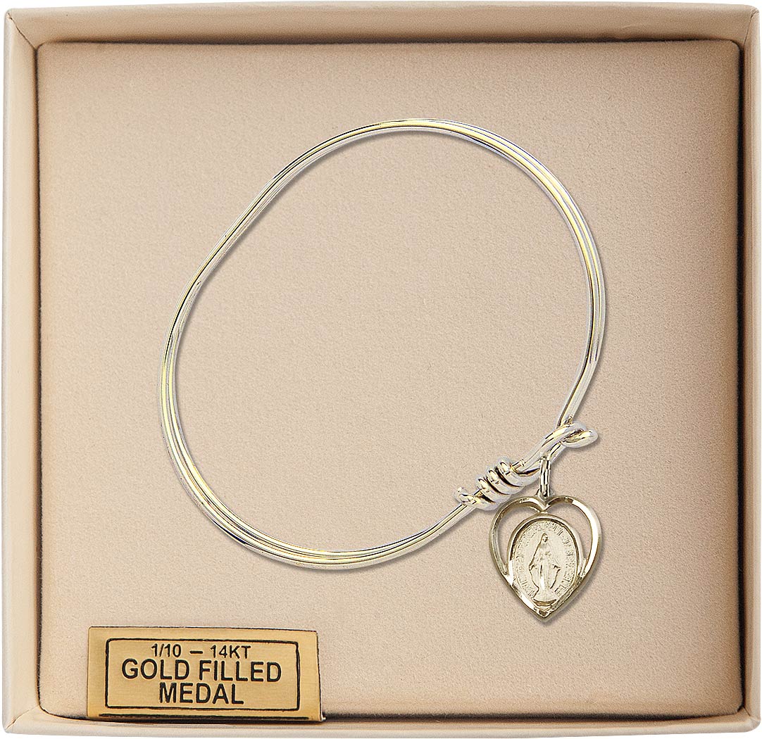 Gold-filled Miraculous Heart Charm Oval Eye Hook Bangle Bracelet (view 2), Bliss Manufacturing