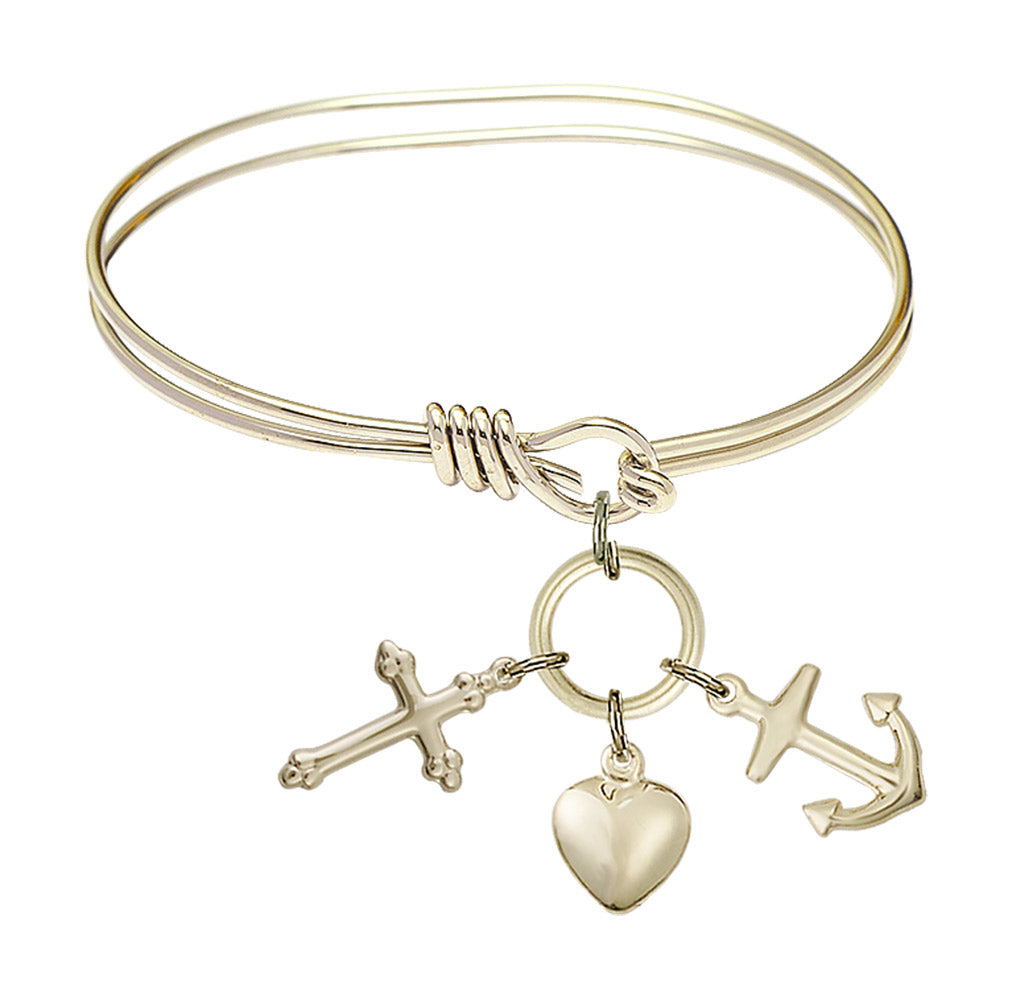 Bliss Gold-filled Faith, Hope & Charity Charm Oval Eye Hook Bangle Bracelet