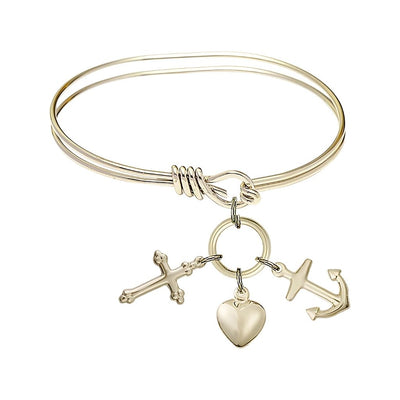 Faith, Hope & Charity Gold-filled Medals with gold-plated Oval Hook Design Bangle Bracelet, Bliss Manufacturing