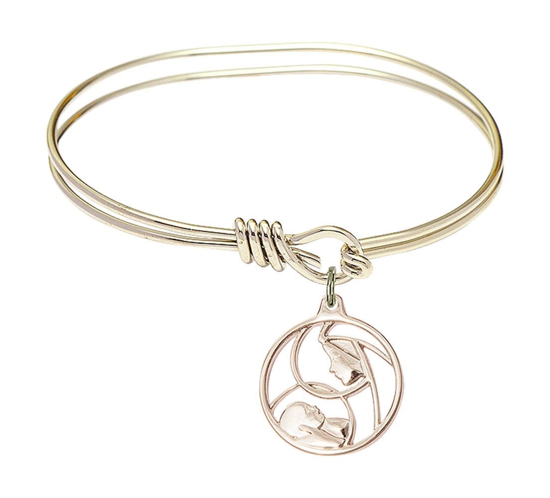 Bliss Gold-filled Madonna and Child Charm Oval Eye Hook Bangle Bracelet