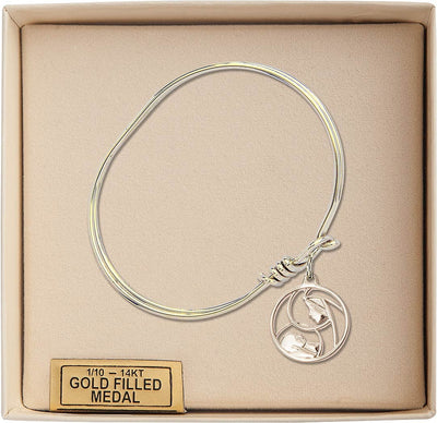 Gold-filled Madonna and Child Charm Oval Eye Hook Bangle Bracelet (view 2), Bliss Manufacturing