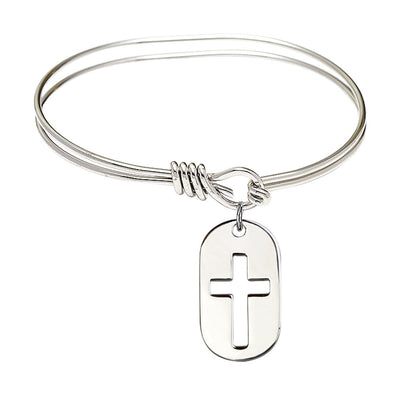 Sterling Silver Cross Dog Tag Oval Eye Hook Bangle Bracelet, Bliss Manufacturing