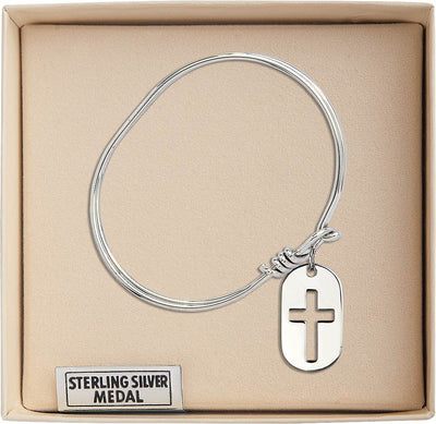 Sterling Silver Cross Dog Tag Oval Eye Hook Bangle Bracelet (view 2), Bliss Manufacturing