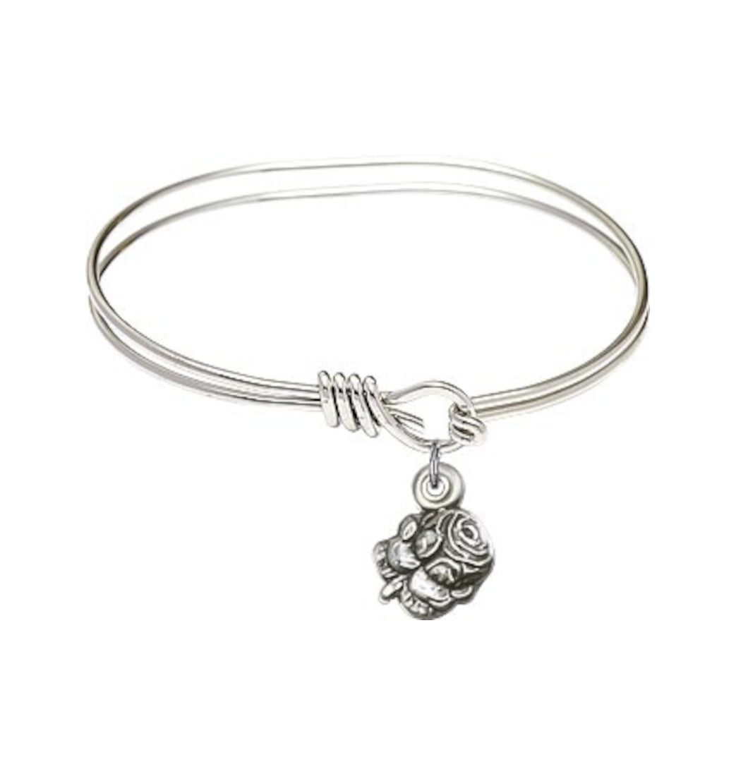 Bliss Sterling Silver Rosebud Miraculous Oval Eye Hook Bangle Bracelet