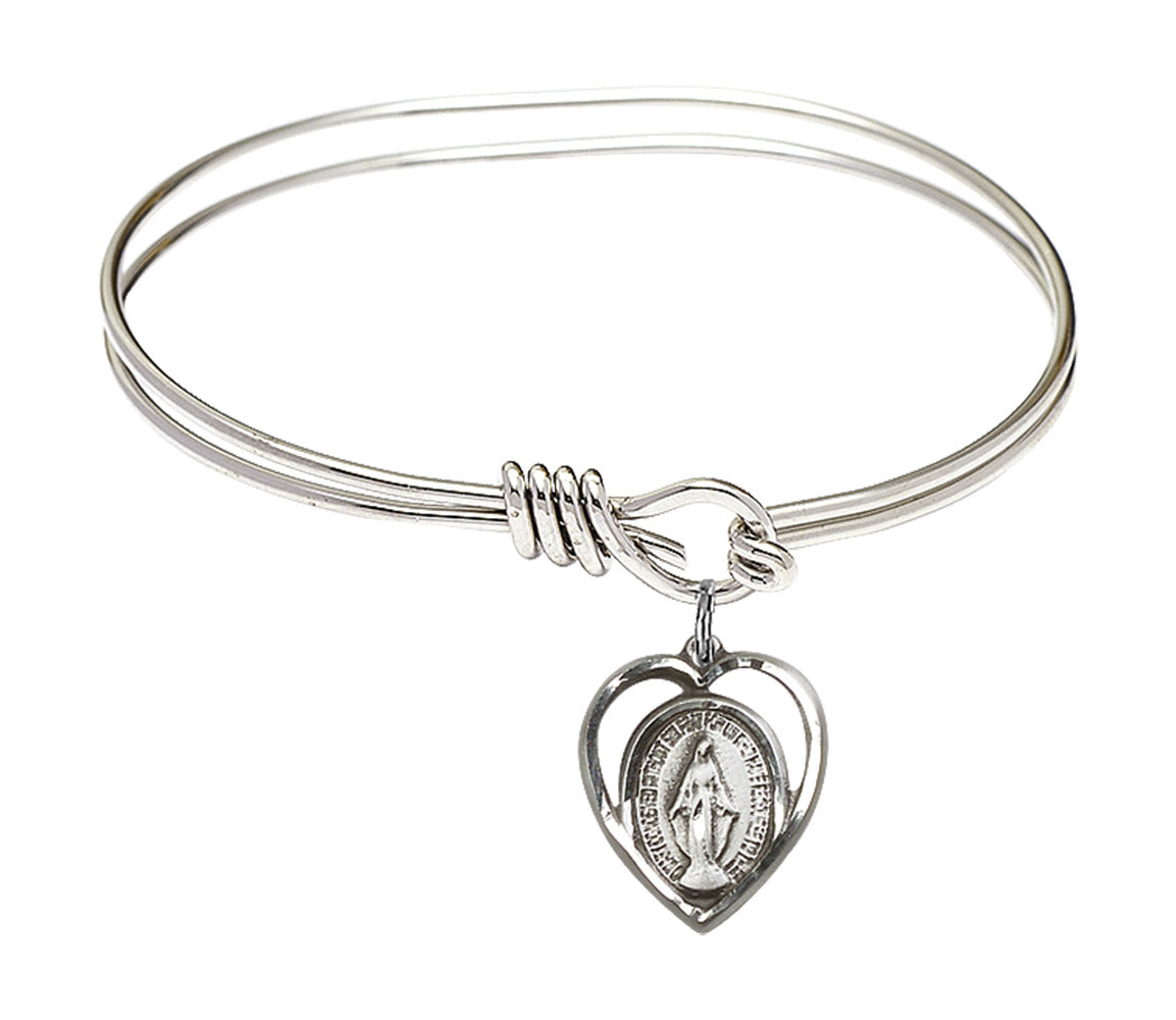 Bliss Sterling Silver Miraculous Heart Charm Oval Eye Hook Bangle Bracelet