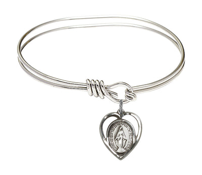Sterling Silver Miraculous Heart Charm Oval Eye Hook Bangle Bracelet, Bliss Manufacturing