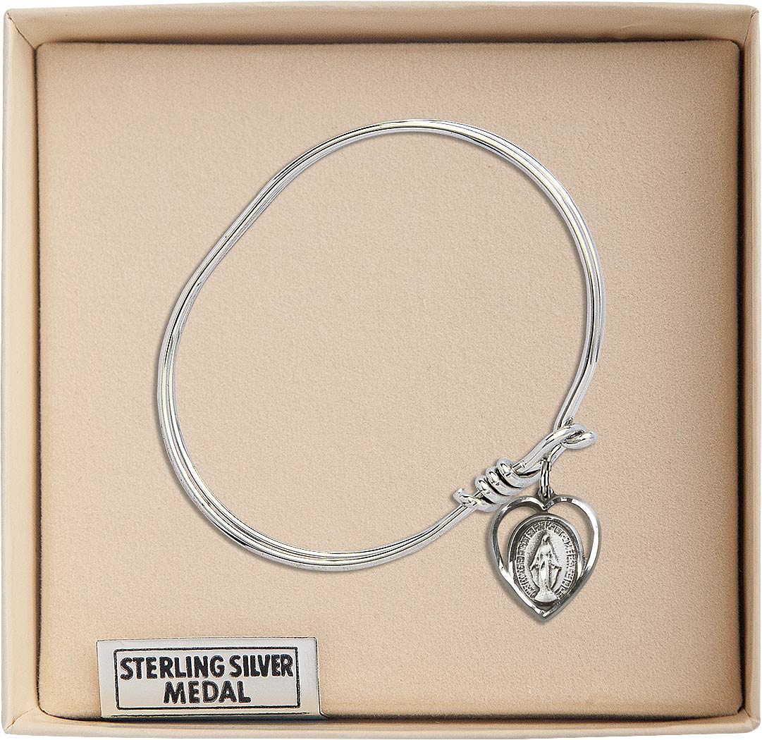 Sterling Silver Miraculous Heart Charm Oval Eye Hook Bangle Bracelet (view 2), Bliss Manufacturing