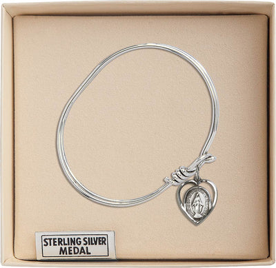 Sterling Silver Miraculous Heart Charm Oval Eye Hook Bangle Bracelet (view 2), Bliss Manufacturing