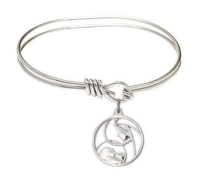 Sterling Silver Madonna and Child Charm Oval Eye Hook Bangle Bracelet, Bliss Manufacturing