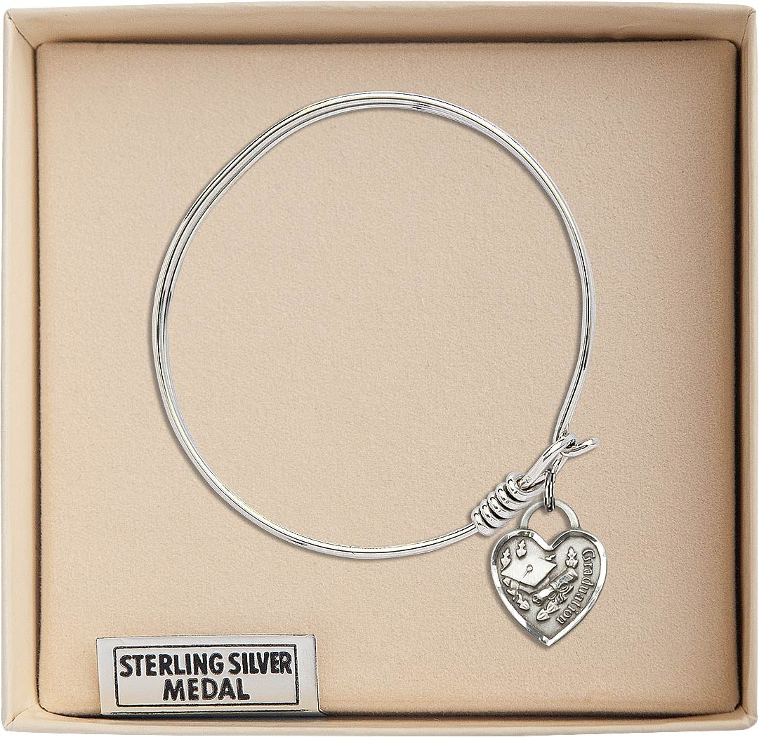 Bliss Sterling Silver Graduation Heart Oval Eye Hook Bangle Bracelet