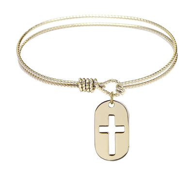 Gold-filled Cross Dog Tag Oval Eye Hook Bangle Bracelet, Bliss Manufacturing