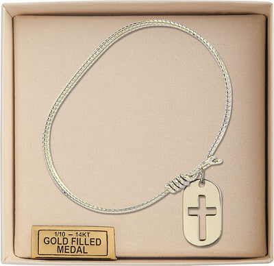 Gold-filled Cross Dog Tag Oval Eye Hook Bangle Bracelet (view 2), Bliss Manufacturing