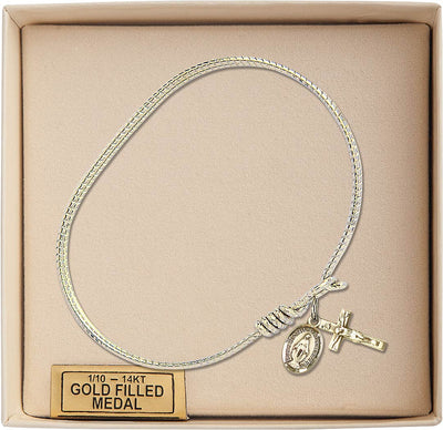 Gold-filled Miraculous and Crucifix Twist Eye Hook Bangle Bracelet (view 2), Bliss Manufacturing