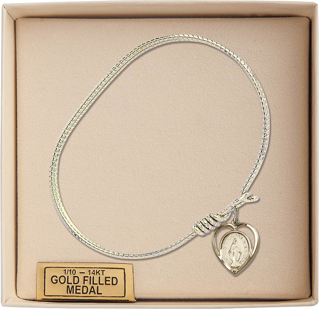 Gold-filled Miraculous Heart Charm Twist Eye Hook Bangle Bracelet (view 2), Bliss Manufacturing