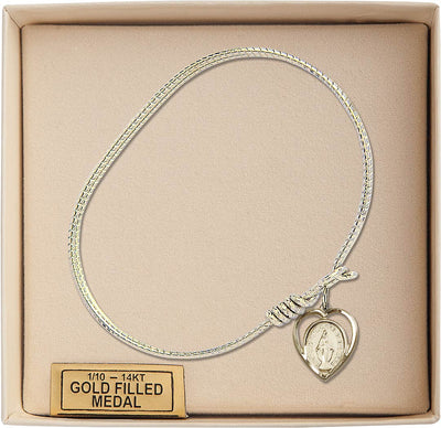 Gold-filled Miraculous Heart Charm Twist Eye Hook Bangle Bracelet (view 2), Bliss Manufacturing