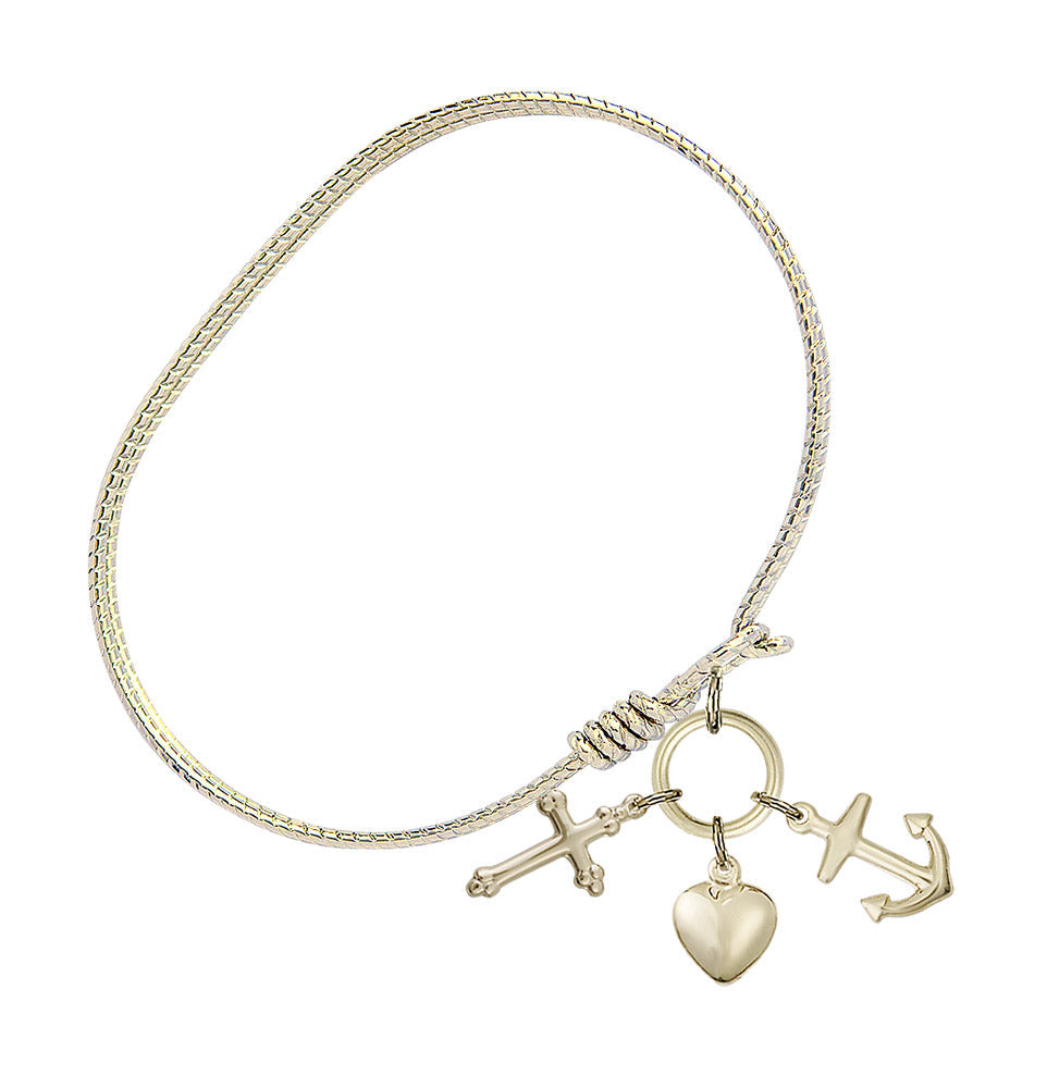 Bliss Gold-filled Faith, Hope & Charity Charm Twist Eye Hook Bangle Bracelet