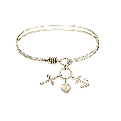 Faith, Hope & Charity Gold-filled Medals with gold-plated Twist Design Bangle Bracelet, Bliss Manufacturing
