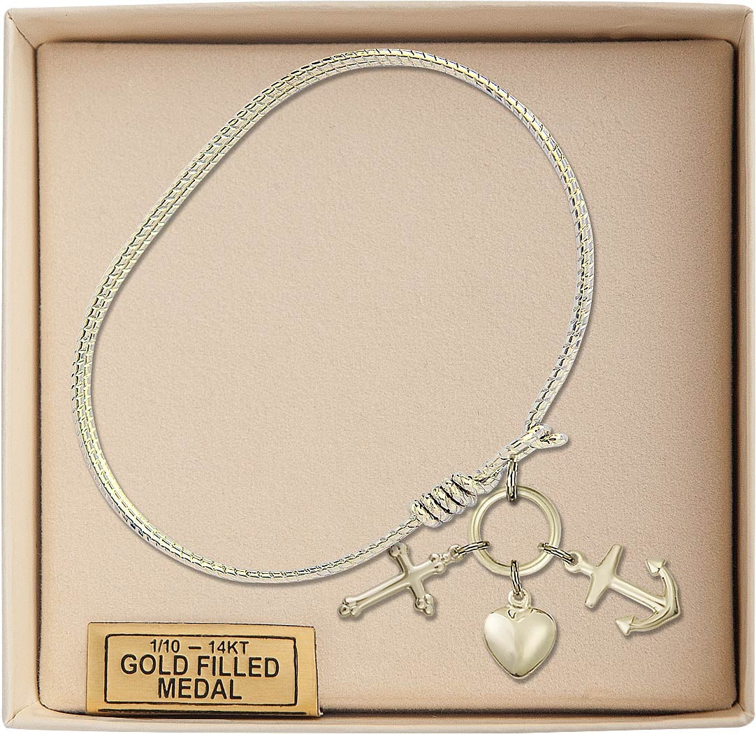 Bliss Gold-filled Faith, Hope & Charity Charm Twist Eye Hook Bangle Bracelet