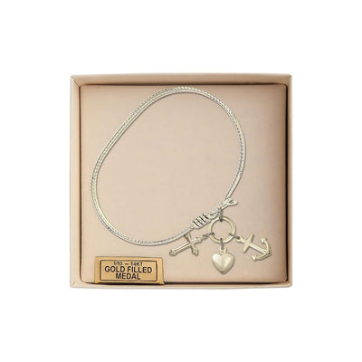 Faith, Hope & Charity Gold-filled Medals with Gold-plated Twist Design Bangle Bracelet in Gift Box, Bliss Manufacturing