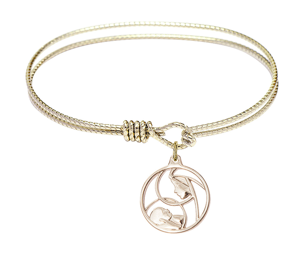 Bliss Gold-filled Madonna and Child Charm Twist Eye Hook Bangle Bracelet