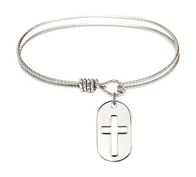 Sterling Silver Cross Dog Tag Twist Eye Hook Bangle Bracelet, Bliss Manufacturing