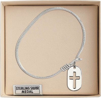 Sterling Silver Cross Dog Tag Twist Eye Hook Bangle Bracelet (view 2), Bliss Manufacturing