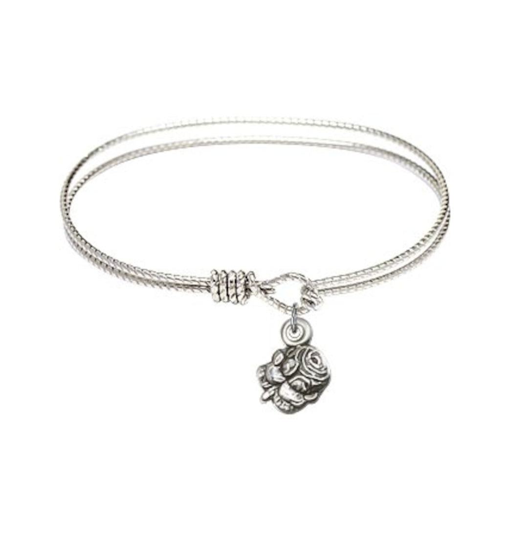 Bliss Sterling Silver Rosebud Miraculous Twist Eye Hook Bangle Bracelet