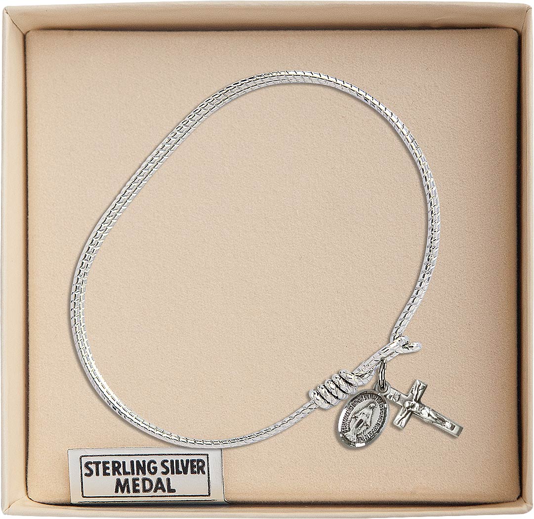 Sterling Silver Miraculous and Crucifix Twist Eye Hook Bangle Bracelet (view 2), Bliss Manufacturing
