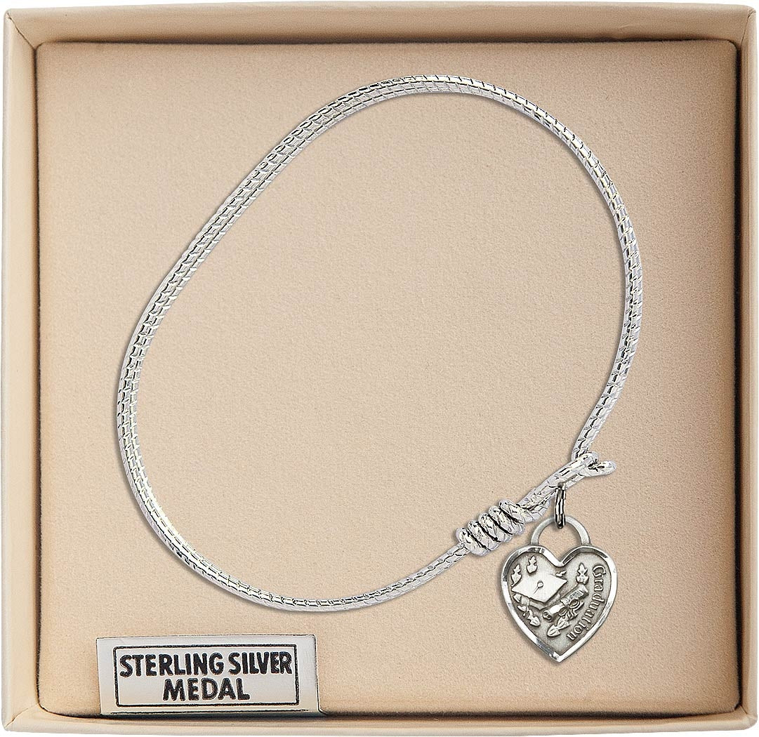 Bliss Sterling Silver Graduation Heart Twisted Eye Hook Bangle Bracelet