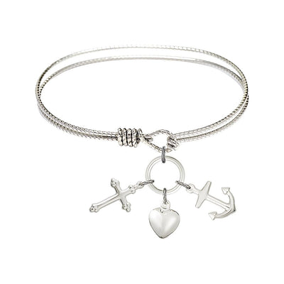 Faith, Hope & Charity Sterling Silver Medals with Rhodium-plated Twist Design Bangle Bracelet, Bliss Manufacturing