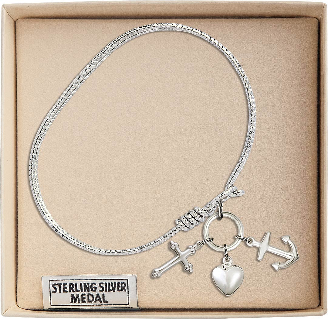 Bliss Sterling Silver Faith, Hope & Charity Twist Eye Hook Bangle Bracelet