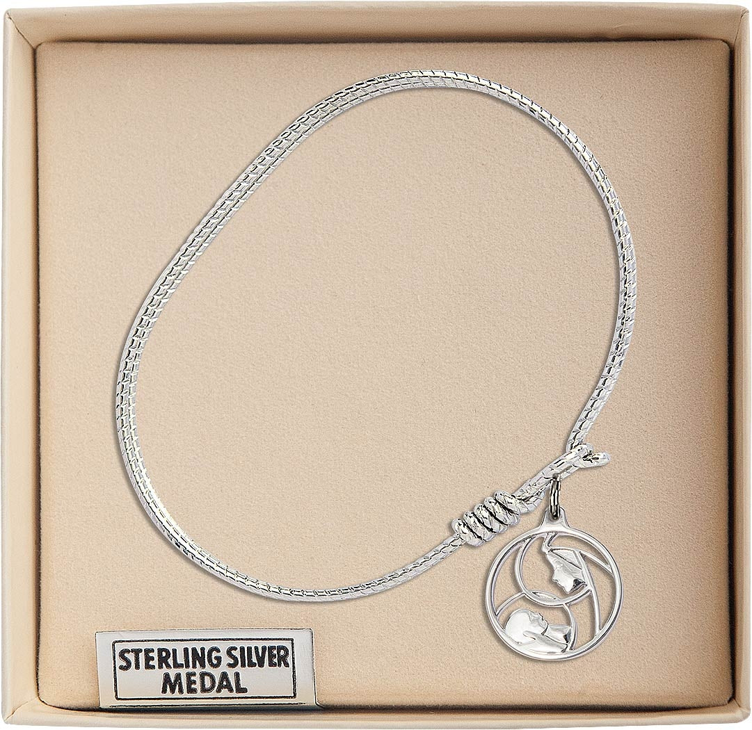 Bliss Sterling Silver Madonna and Child Twist Eye Hook Bangle Bracelet